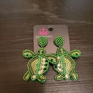 Paparazzi Green Beaded Turtle Earrings